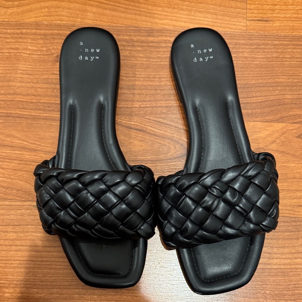 A New Day Black Braided Slide Sandals